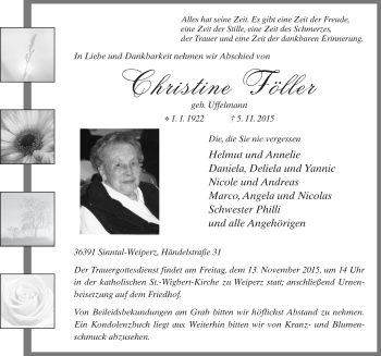 Traueranzeige von Christine Föller 