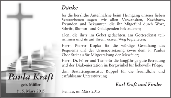 Traueranzeige von Paula Kraft 