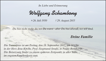 Traueranzeige von Wolfgang Schambony 