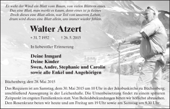 Traueranzeige von Walter Atzert 