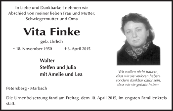 Traueranzeige von Vita Finke 