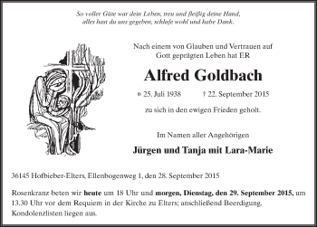 Traueranzeige von Alfred Goldbach 