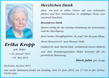 Traueranzeige von Erika Kropp 