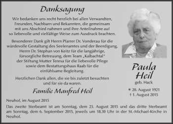Traueranzeige von Paula Heil 