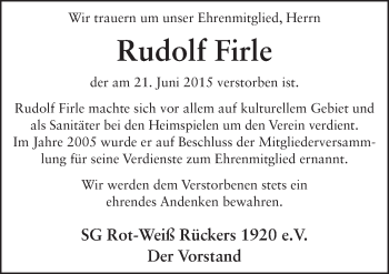 Traueranzeige von Rudolf Firle 