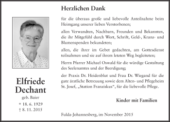 Traueranzeige von Elfriede Dechant 