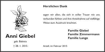 Traueranzeige von Anni Giebel 