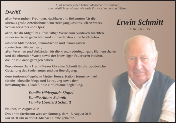 Traueranzeige von Erwin Schmitt 