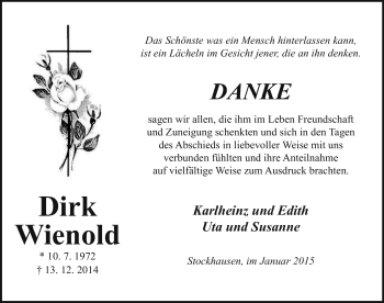 Traueranzeige von Dirk Wienold 