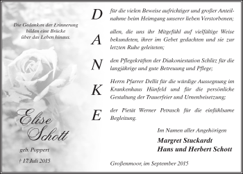 Traueranzeige von Elise Schott 