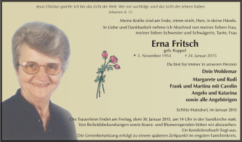 Traueranzeige von Erna Fritsch 