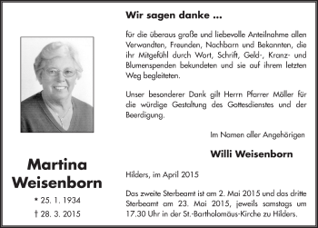 Traueranzeige von Martina Weisenborn 