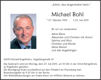 Traueranzeige von Michael Bohl 