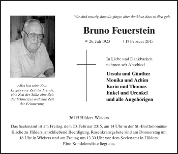 Traueranzeige von Bruno Feuerstein 