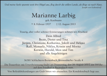 Traueranzeige von Marianne Larbig 
