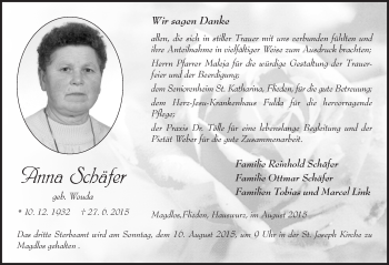 Traueranzeige von Anna Schäfer 