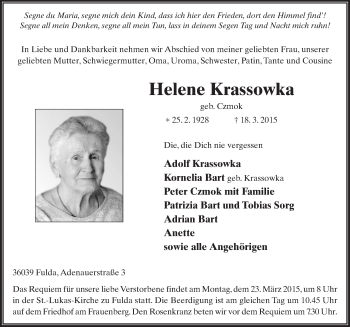 Traueranzeige von Helene Krassowka 