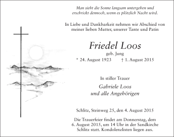 Traueranzeige von Friedel Loos 