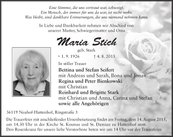Traueranzeige von Maria Stich 