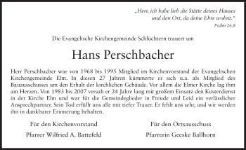 Traueranzeige von Hans Perschbacher 