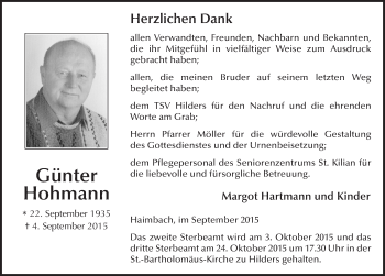 Traueranzeige von Günter Hohmann 