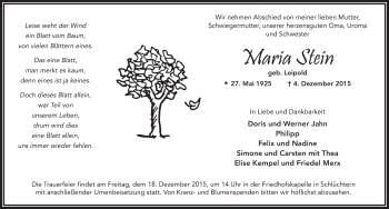 Traueranzeige von Maria Stein 