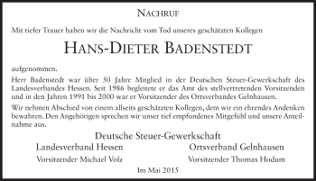 Traueranzeige von Hans-Dieter Badenstedt 