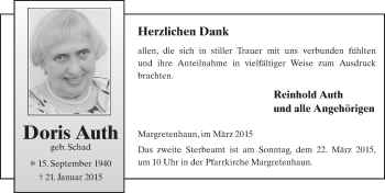 Traueranzeige von Doris Auth 