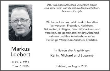 Traueranzeige von Markus Loebert 
