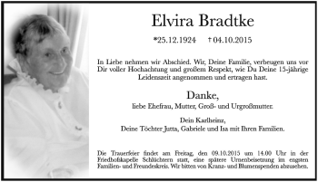 Traueranzeige von Elvira Bradtke 