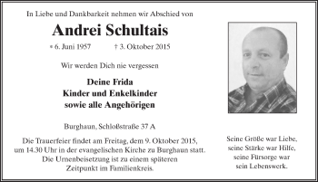 Traueranzeige von Andrei Schultais 