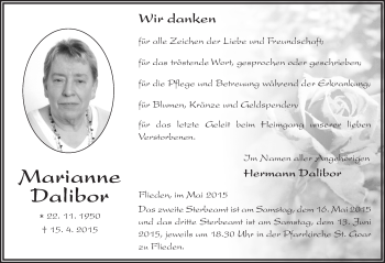 Traueranzeige von Marianne Dalibor 