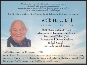 Traueranzeige von Willi Heienfeld 