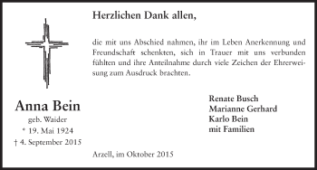 Traueranzeige von Anna Bein 