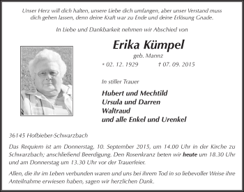 Traueranzeige von Erika Kümpel 