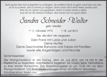 Traueranzeige von Sandra Schneider-Walter 