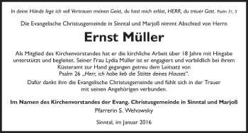 Traueranzeige von Ernst Müller 