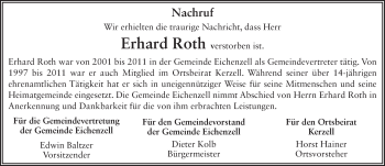 Traueranzeige von Erhard Roth 
