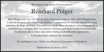 Traueranzeige von Reinhard Präger 
