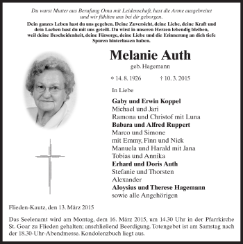Traueranzeige von Melanie Auth 