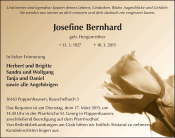 Traueranzeige von Josefine Bernhard 