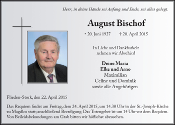 Traueranzeige von August Bischof 