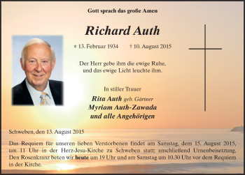 Traueranzeige von Richard Auth 
