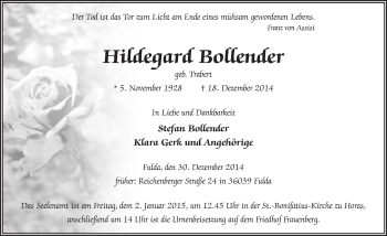 Traueranzeige von Hildegard Bollender 