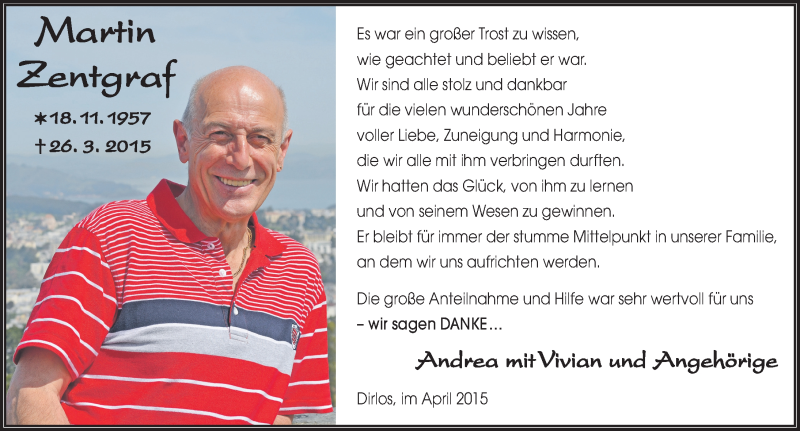 Traueranzeige für Martin Zentgraf vom 30.04.2015 aus 
