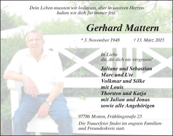 Traueranzeige von Gerhard Mattern 