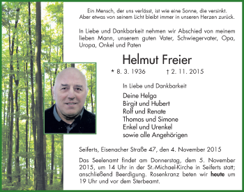 Traueranzeige von Helmut Freier 
