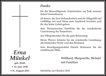 Traueranzeige von Erna Münkel 