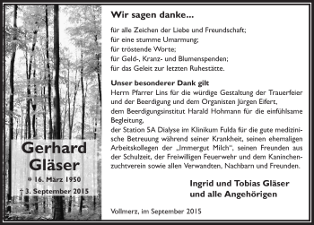 Traueranzeige von Gerhard Gläser 