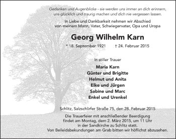 Traueranzeige von Georg Wilhelm Karn 